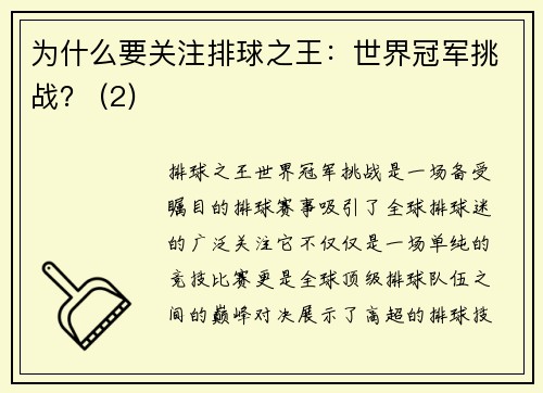 为什么要关注排球之王：世界冠军挑战？ (2)